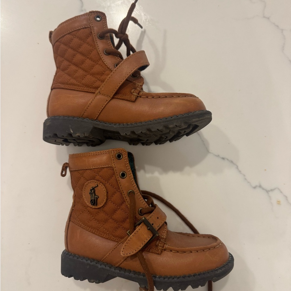 Ralph Lauren Cognac Quilted Leather Lace-Up Combat Boots